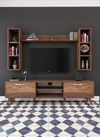 Resim Rani Mobilya Rani A9 Duvar Raflı Tv Ünitesi Tv Sehpası Duvara Monte Raflı Modern Ayaklı 180 Cm Minyatür Ceviz M5 