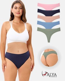 Resim Alya Underwear Kadın Bato Tanga Pamuklu Külot, Büyük Beden String, 5'li Paket- 2 Siyah, 1 Beyaz, 2 Ten P14 