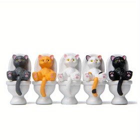 Resim 1 Adet Kawaii Çömelmiş Tuvalet Kedisi Figürü - 4 Renk Seçeneği ile Reçine Miniatur Masa Dekoru (Siyah, Beyaz, Turuncu, Gri) - Sevimli Ev Ofis Raf Süsü, Elektrik Gerektirmez, Tuvalet İçin Dekorasyon, Bayramlık Süsleme, Eğlenceli Tasarım, Detaylı Heykel, Yenilikçi Aksesuar, Hediye Alışverişi 