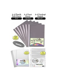 Resim Telli Dosya Plastik A4 10 Lu Poşet Dosya 50 Li A4 Fotokopi Kağıdı 100 Adet 1 Paket Ekonomik Kaliteli Şeffaf Kapak Dosya Gri 