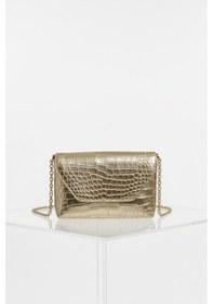 Resim Uzun Askılı Kroko Dokulu Kadın Clutch Çapraz Çanta Gold 
