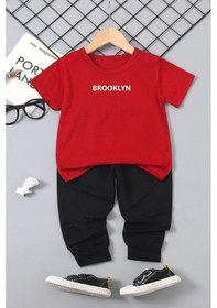 Resim Uyguntarz Çocuk Brooklyn Baskılı Alt - Üst Eşofman Takımı Kırmızı 