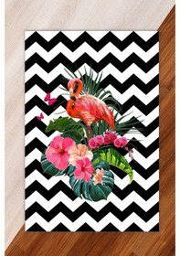 Resim Pembe Renkli Flamingo Desen Lastikli Halı Örtüsü 