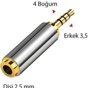 Resim stereo 4 boğum 3.5mm Erkek to 2.5mm dişi çevirici metal jak stereo 4 boğum 3.5mm Erkek to 2.5mm dişi çevirici metal jak