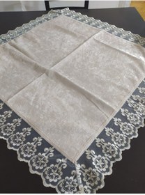 Resim CEYDA Fiskos Örtüsü Dantel Kenar Kadife Kumaş Bej Renk 85x85cm 