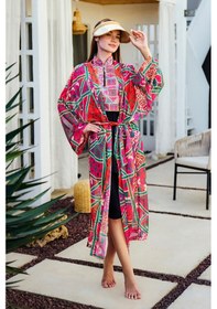 Resim Remsa Mayo Remsa Tesettür Mayo Üzerine Tek Kaftan Kimono Pareo Pembe Rp031 Arzu Pembe 