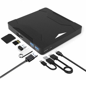 Resim Monozone USB 3.0 CD Oynatıcı Yazıcı Okuyucu DVD Player 5in1 Işıklı Okuyucu Hub External TF SD Kart 