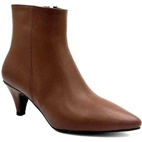 Resim Beyaz Pine Cone İnce Topuklu Sivri Burun Fermuarlı Günlük Kadın Kısa Çizme Kahve Kahve 