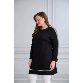 Resim Esra Butik Kristal Kumaş Şerit Detaylı Tesettür Tunik 90 cm - Rahat Kalıp Günlük Şık Tunik 
