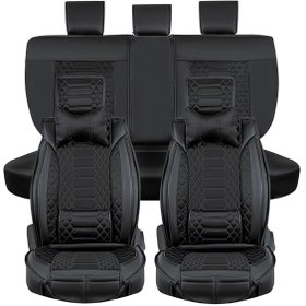 Resim ASYASHOP Toyota Corolla Yeni Uyumlu Lüks Yarı Deri Oto Koltuk Kılıfı Ön-Arka Set Max Seri Siyah 