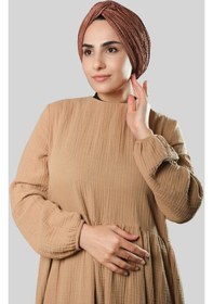 Resim Hürrem Bone Kahve Çapraz Büzgülü Piliseli Tesettür Bone Fukuro Kendinden Desenli 2316 14 Kahverengi 
