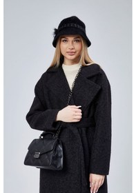 Resim Siyah Buklet Kaşe Oversize Kaban Siyah 