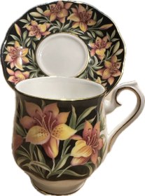 Resim İngiliz Royal Albert Provincial Flowers Praire Rose serisi duble kahve fincanı ve kurabiyelikli seti 
