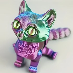Resim GREFAY 3D Baskılı Artiküle Edilmiş Eklemli Fantazi Kedi Süsü - Canlı Yeşil & Mor Tasarımlı Hareketli Figür, Noel, Cadılar Bayramı, Paskalya, Hanuka, Mezuniyet için Dayanıklı Plastik İç/Dış Mekan Dekoru - Elektrik Gerekmez, Kediler Dekorasyonu, İnce Detaylı, Elektriksiz Dekorasyon 