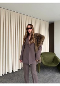 Resim Laluvia Kahverengi Belden Oturtma Blazer Ceket - 9684 Kahverengi 