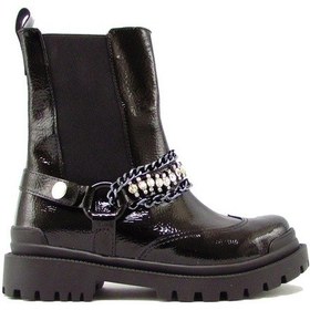 Resim Kanuga Rjb7208 Siyah Rugan Kadın Zincir Detaylı Bot Siyah Rugan Siyah 