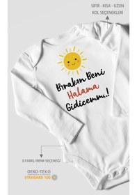 Resim Bırakın Beni Halama Gidicemm Baskılı Bebek Zıbını Çıtçıtlı Body %100 Pamuk Uzun Kol Beyaz 