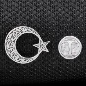Resim Takıhan Ayyıldız Desenli 925 Ayar Gümüş Rozet Yaka Iğnesi 