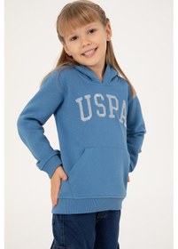 Resim U.S. Polo Assn. Kız Çocuk Koyu Mavi Kapüşonlu Basic Sweatshirt 50296388-VR032 