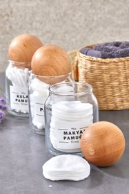 Resim FBZhome 3'lü Top Kapaklı Cam Kulak Pamuğu & Makyaj Pamuğu & Pamukluk 300 ml 