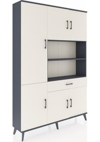 Resim Arges Dolap 10 Raflı Tek Çekmeceli 6 Kapaklı 132x30x195 Antrasit-aytaşı/aytaşı Aytası/aytası 