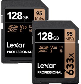 Resim Lexar 128GB Professional 95MB/sn UHS-I SDXC Hafıza Kartı (2'li Paket) 