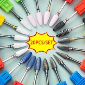 Resim 20 adet/SET Seramik Tungsten çelik Karbür Tırnak Matkap Ucu Döner Tıraş Makinesi Tırnak Kesici Uçlar Manikür Pedikür Aracı Elektrikli Matkap Makinesi için 