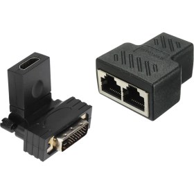 Resim Guangdong Spirit 2 Bağlantı Noktalı RJ45 Splitter Adaptörü ve 360 Derece Dönen HDMI DVI Adaptörü - Siyah (Yurt Dışından) 
