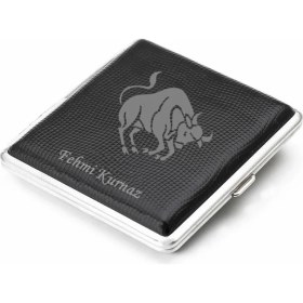 Resim Hediye Shop Burcunuza Özel İsimli Deri Kaplı Siyah Sigara Tabakası 