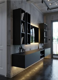 Resim Resital Ledli Duvara Monte Tv Sehpası - Antrasit - W6004-4 Antrasit 