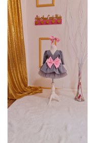 Resim NA ADDESIGN Kız Çocuk Gri, Pembe Detaylı Tüllü Elbise 