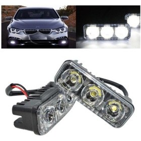 Resim Drl 3 Led 12V Su Geçirmez Metal Mercekli Araba Motosiklet Gündüz Led Farı Beyaz 2 Adet 