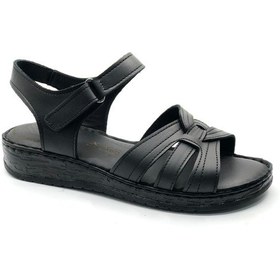 Resim Kocamanlar 8712 Hakiki Deri Comfort Ortopedik Kadın Sandalet Siyah 