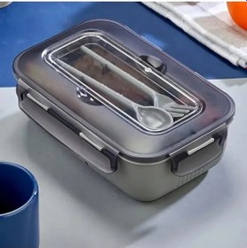 Resim 2 Bölmeli Bpa Free Beslenme Kutusu, Kaşık Ve Çatal Dahil Açık Bej 