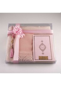 Resim Şal + Seccade + Tesbih + Kuran Hediye Seti (Çanta Boy. Toz Pembe) N11.3522 