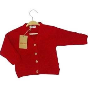 Resim Kız Bebek Kırmızı Düğmeli Hırka-13685 Kırmızı 