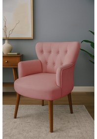 Resim Azra Mobilya Modern Berjer Tekli Koltuk Somon Babyface Kumaş, Ceviz Ayak, Salon, Oturma Odası, Balkon İçin Pembe 