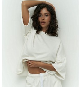 Resim Mai Studios Co. Lion Beyaz Oversize T-shirt Yırtıklı Eşof Beyaz 