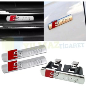 Resim yılmazetic Audi S Line Logo Ön Panjur Çamurluk Amblem Arma Set Parlak Metal Yüksek Kalite 