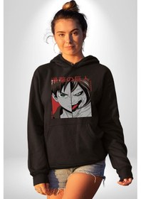 Resim Anime Titan Saldırısı Kadın Erkek Siyah Kapüşonlu Sweatshirt Hoodie Siyah 