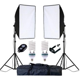 Resim 50 x 70 CM 2'li Sürekli Işık Seti Softbox + 2 x 2 M Işık Ayağı + 2 x 85 W Bluetooth Kumandalı 