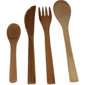 Resim 4'lü Ahşap Bambu Çatal Bıçak Kaşık Seti 19 Cm Ahşap Çatal Bıçak Takımı Kahverengi 