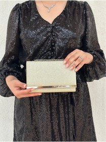 Resim she poly Kum Sim Altın Abiye Clutch Portföy Çanta 