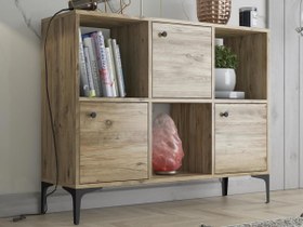 Resim Wood'n Love Orbit 3 Kapaklı Metal Ayaklı Çok Amaçlı Dolap Konsol - Atlantik Çam \u002F Siyah 