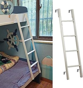 Resim Ayarlanabilir Metal Ranza Merdiveni, Yatakhane ve Karavan için - Kancalı Beyaz İkiz Tırmanma Merdiveni, 150 cm Uzunluğunda - Yatak Odaları ve Yer Tasarruflu Çözümler için İdeal 