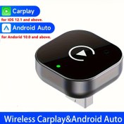 Resim Kablosuz Carplay Adaptörü for iphone ve iOS 10 veya Yukarı Sürüm Android Auto Adaptörü USB C Arayüzü ile Tak ve Çalıştır, Pil Olmadan 