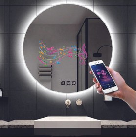 Resim DNR Mirror 60 Cm Bluetoothlu Buğu Yapmayan Dokunmatik Tuşlu Beyaz Ledli Yuvarlak Banyo Aynası 