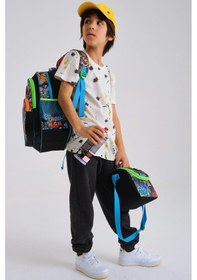 Resim High Kids Siyah Mavi Grafiti Desenli 3'lü Okul Çanta Seti Set0114415 