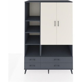 Resim Kronos Dolap 8 Raflı 4 Çekmeceli 2 Kapaklı 132x59x195 Antrasi... Antrasit 