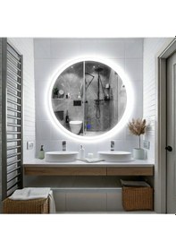Resim Orbit Led'li Kumlamalı Lavabo & Banyo Aynası Dokunmatik Sensörlü 90 X 90 Beyaz 